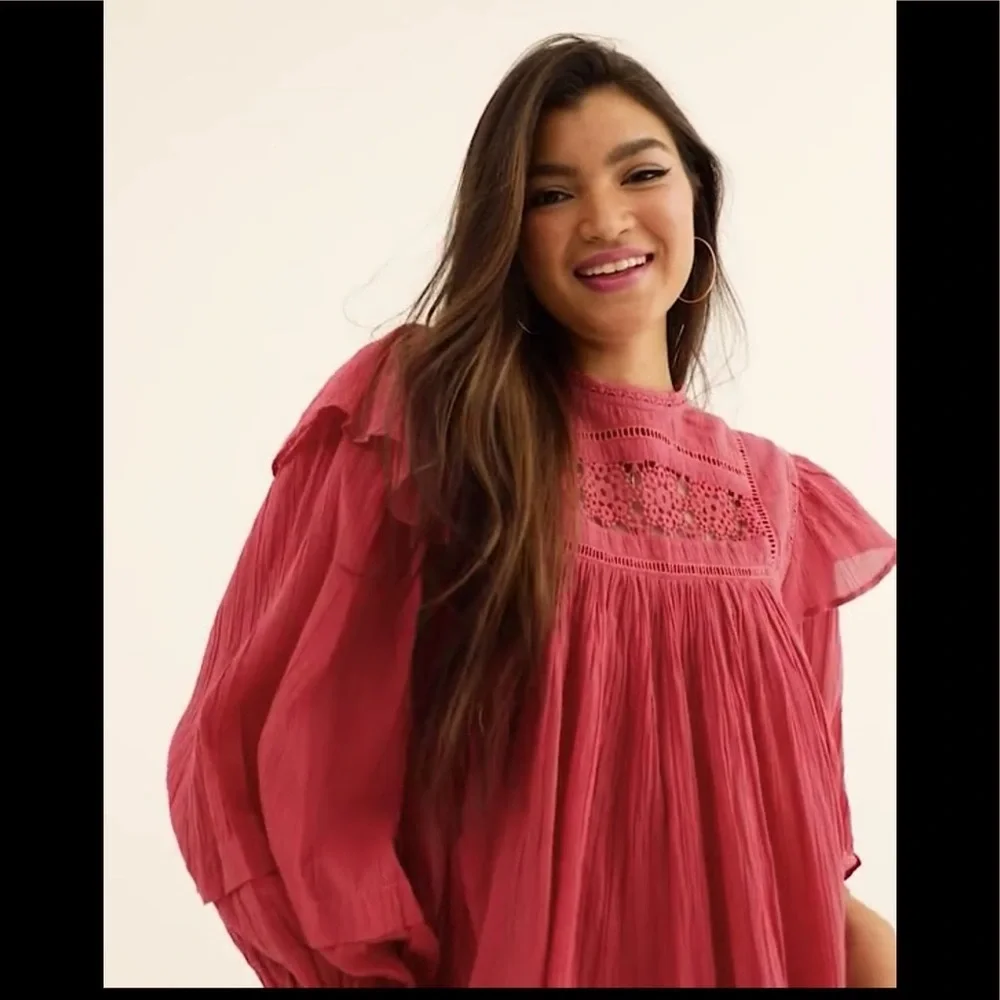 Free People Laura Western Eyelet Lace Flor E Mayo Blouse